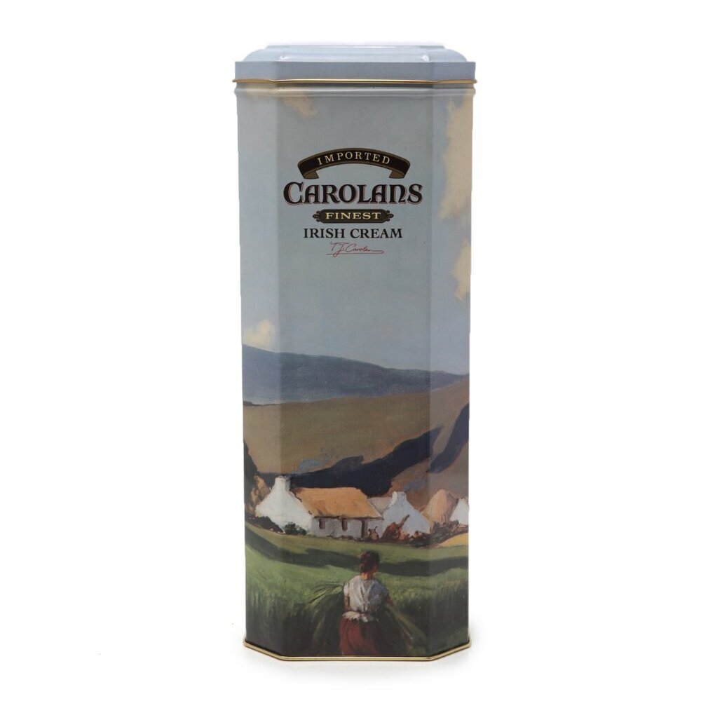 Vintage Carolans Irish Cream Tin Metal Ireland Retro Blue Hinge Lid Farm Country